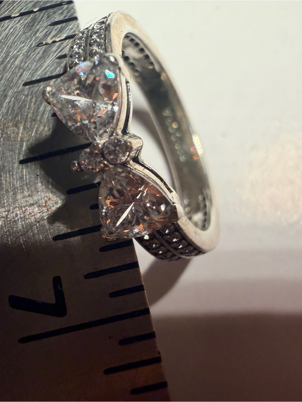 Pandora Silver Double Stone Pavé Ring with Clear Stones - Picture 2 of 5